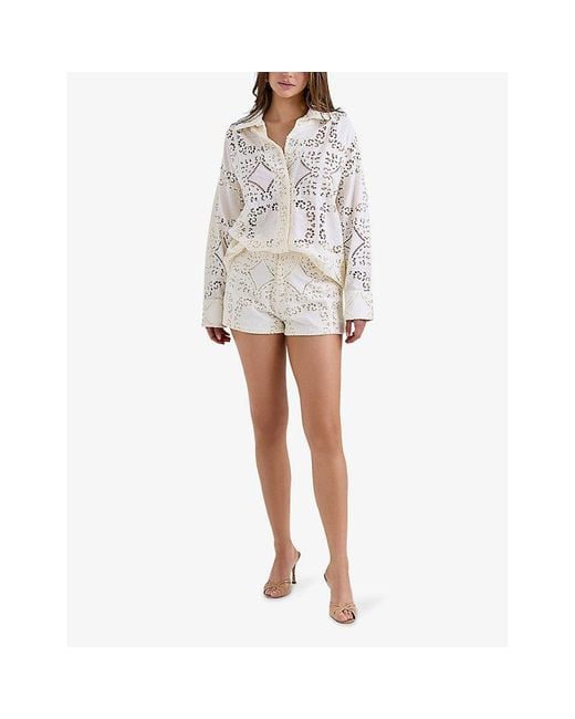 House Of Cb Natural Eman Broderie Anglaise Cotton Shorts Xs (A-C Cup)