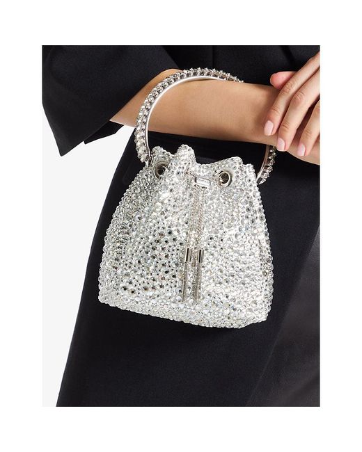 Jimmy Choo White Bon Bon Crystal-Embellished Satin Bag