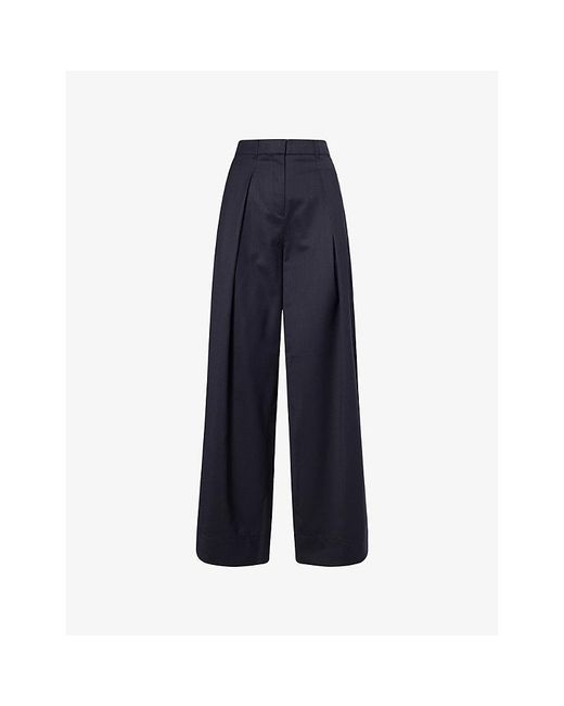 ME+EM Blue Extreme Tapered-Leg Pleated Wool Trousers