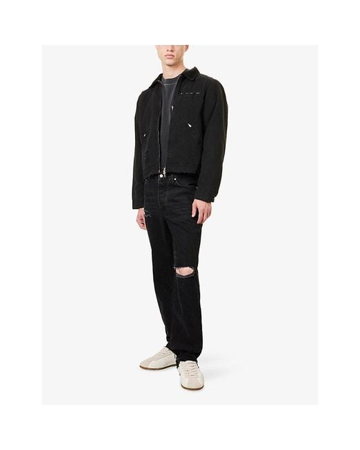 Represent Blue Corduroy-Collar Distressed Cotton Work Jacket for men