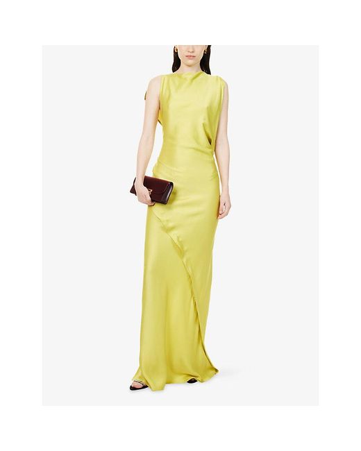 Victoria Beckham Yellow Sleeveless Draped Satin Maxi Gown