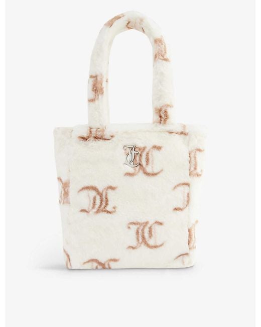 Juicy Couture White Monogram-print Faux-fur Tote Bag