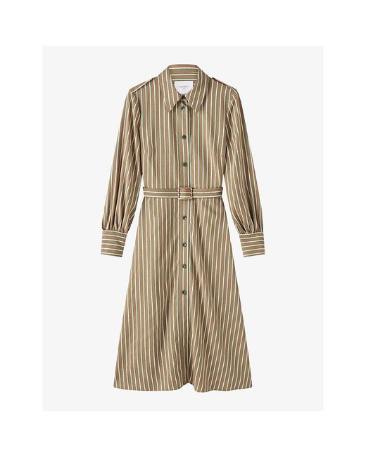L.K.Bennett Natural Frances Stripe-pattern Woven Midi Dress