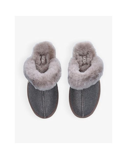 Ugg Gray Caviar Scuffette Ii Textured Metallic Sheepskin Slippers