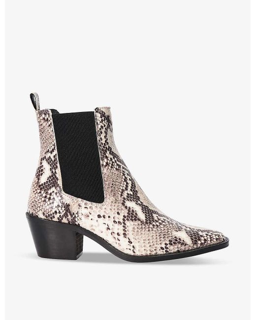Dune Black Pexas Western Animal-pattern Suede Heeled Ankle Boots