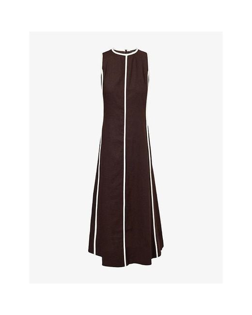 ME+EM Brown Effortless Contrast-Stripe Linen-Blend Maxi Dress