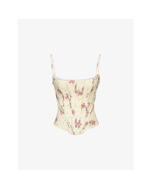 House Of Cb White Cadie Graphic-Print Satin Corset Top