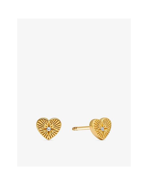 Astley Clarke Metallic Biography Heart 18Ct- Plated Sterling- Vermeil And Sapphire Stud Earrings