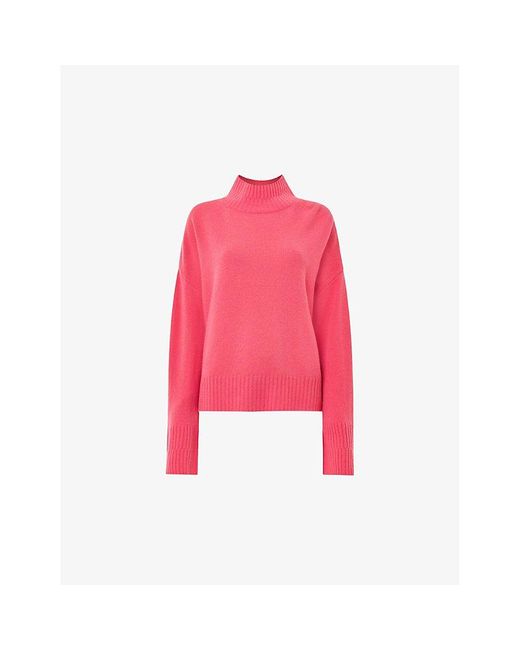 Whistles Pink Relaxed-fit Funnel-neck Wool Jumper