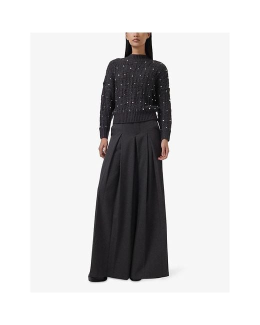 eem Black Metal-Embellished Long-Sleeve Knitted Jumper