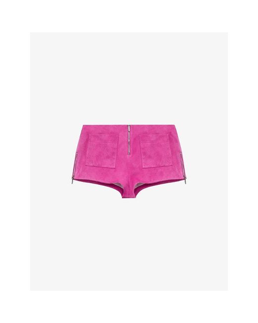 Loewe Pink X Paula's Ibiza Side-Zip Suede Mini Shorts