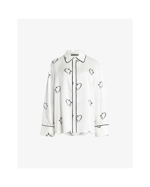AllSaints White Sofi Heart-print Lyocell And Silk Pyjama Shirt Xx