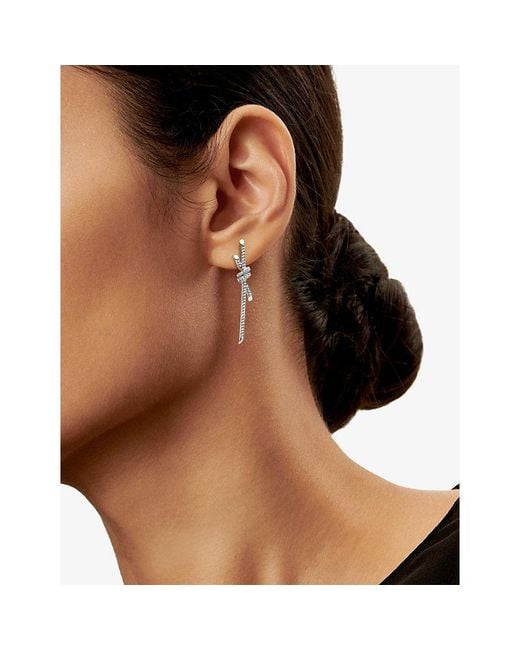 Tiffany & Co Metallic Tiffany Knot 18Ct- 0.45Ct Pavé Diamond Drop Earrings