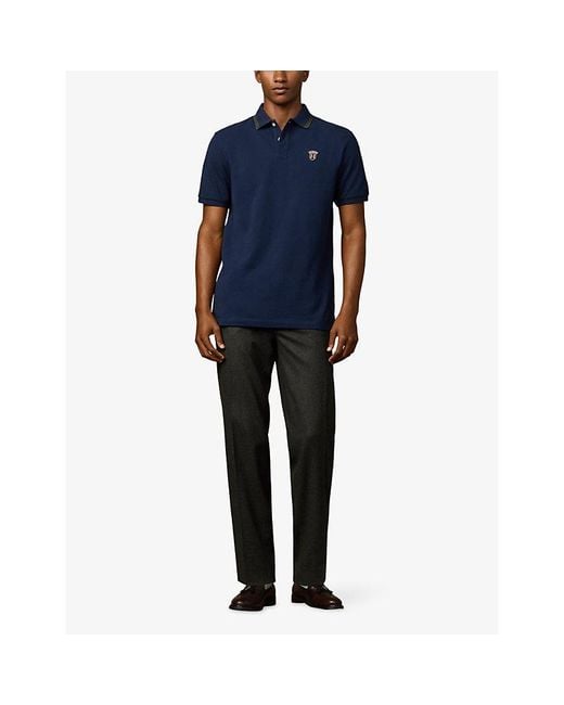 Hackett Blue Heritage Badge Classic-Fit Cotton-Piqué Polo Shirt for men