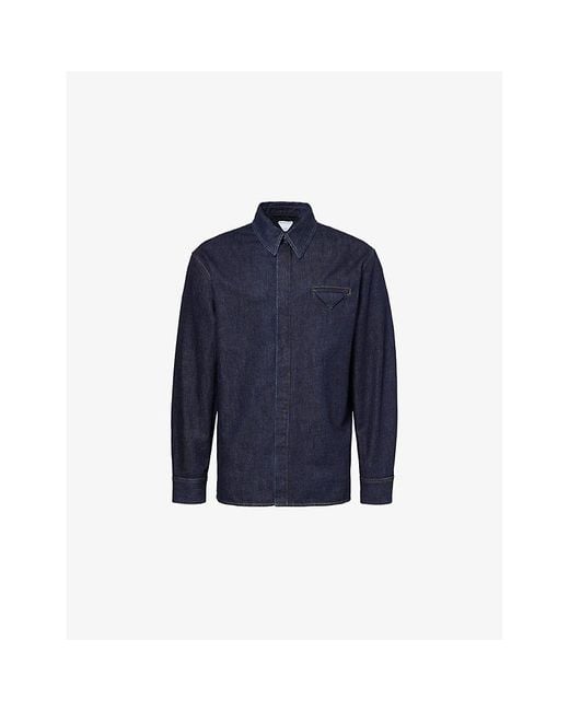 Bottega Veneta Blue Long-Sleeves Flap-Pocket Regular-Fit Denim Shirt for men
