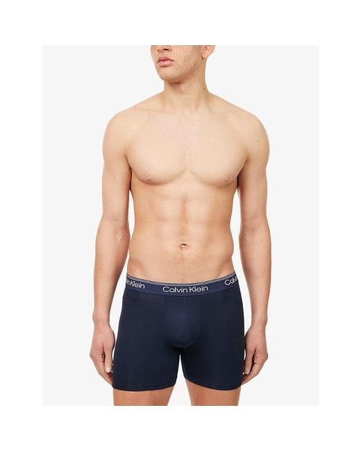 Calvin Klein Blue Microfibre-Stretch Pack Of Three Pack Jersey Boxer Briefs for men