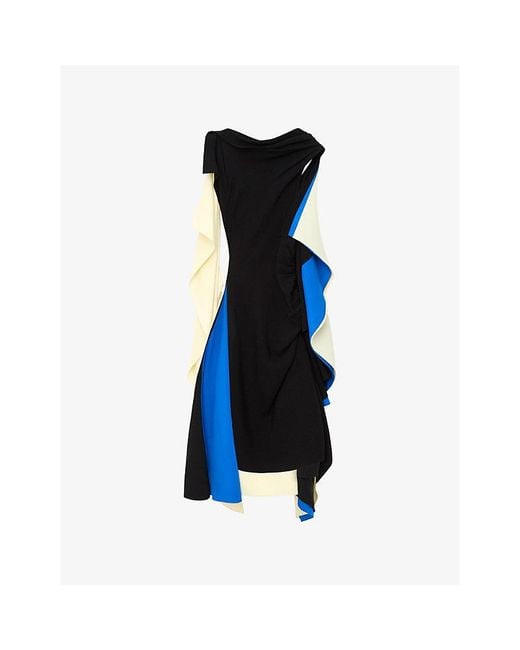 Loewe Blue Layered-Panel Asymmetric-Hem Stretch-Woven Midi Dress