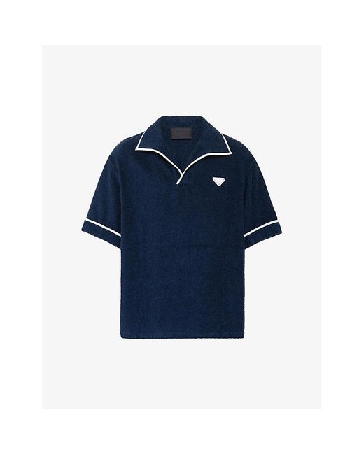 Prada Blue Short-sleeved Brand-plaque Oversized-fit Cotton Shirt X for men