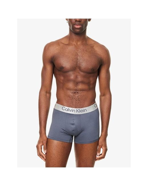 Calvin Klein Gray Brushed Pack-Of-Three Stretch-Woven Trunks for men