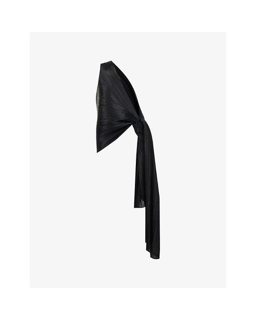 Pleats Please Issey Miyake Black Stole Pleated Knitted Shawl