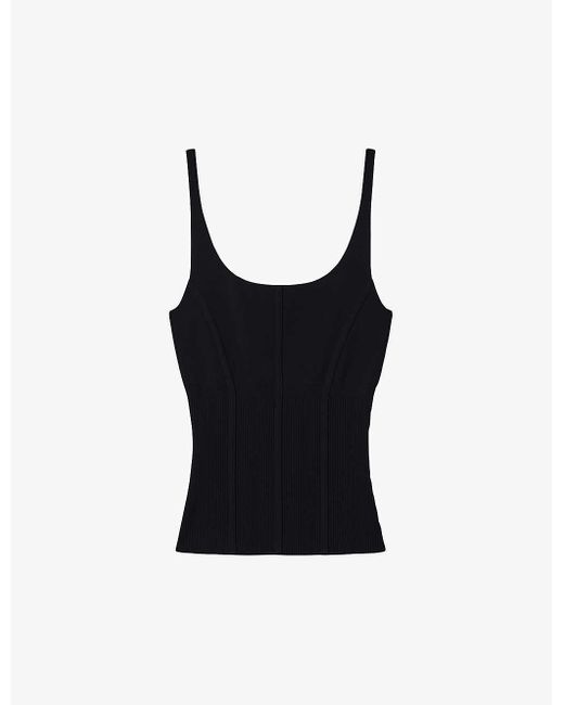 Reiss Black Verity Exposed-seam Stretch-knitted Top