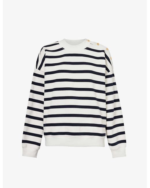 FRAME White Button-embellished Striped Cotton-blend Sweatshirt