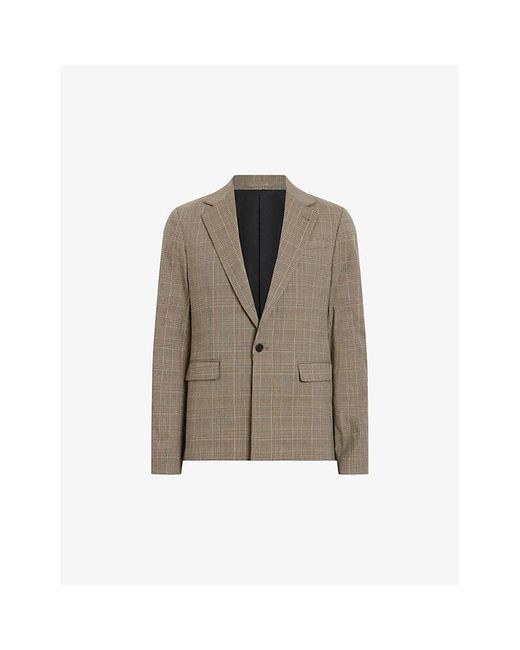 AllSaints Brown Maffrett Check-pattern Cotton-blend Blazer for men