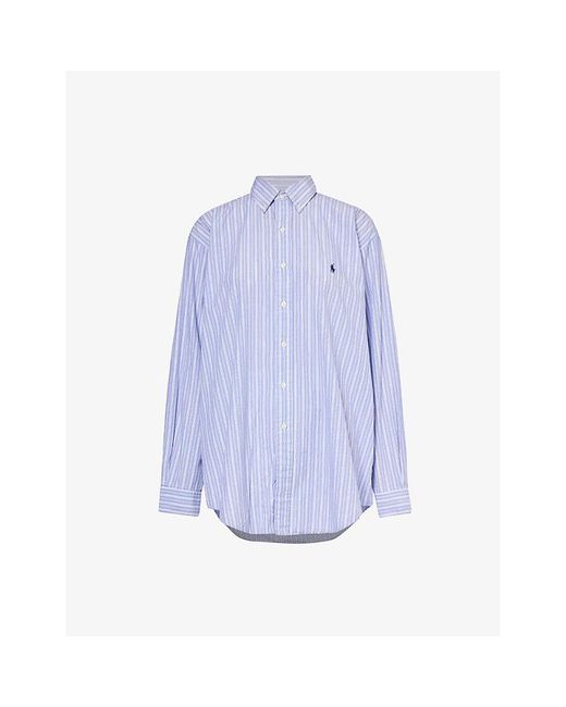 Reformation Blue Vintage Ralph Lauren Striped Cotton Shirt