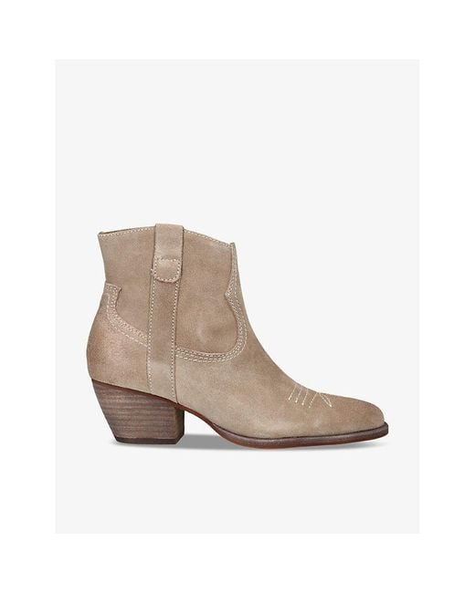 Dolce Vita Brown Silma Contrast-stitch Suede Heeled Ankle Boots