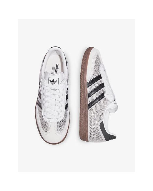 Adidas White Samba Og Rhinestone-Embellished Leather Trainers