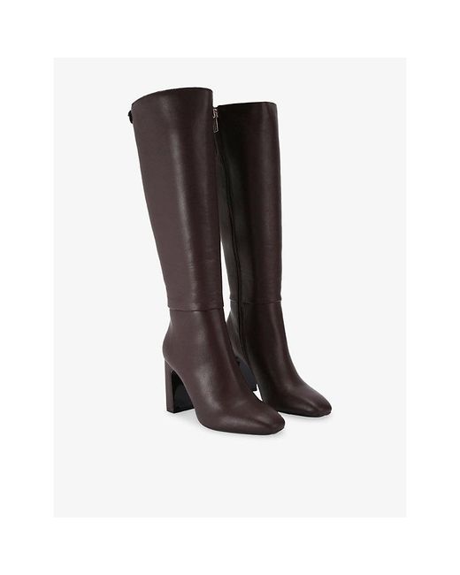 Carvela Kurt Geiger Brown Jackpot Wide-Fit Faux-Leather Heeled Knee-High Boots