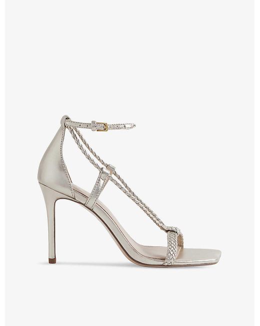 Reiss White Paige Plaited-strap Leather Heeled Sandals