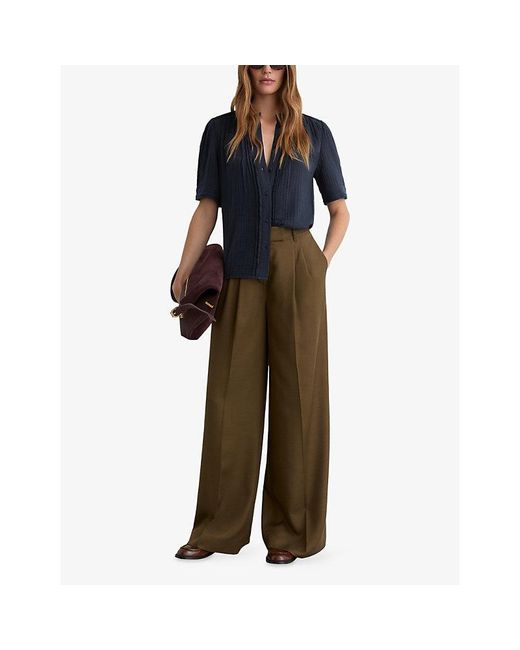 Reiss Blue Aurelia Frill-Neck Cotton-Muslin Top