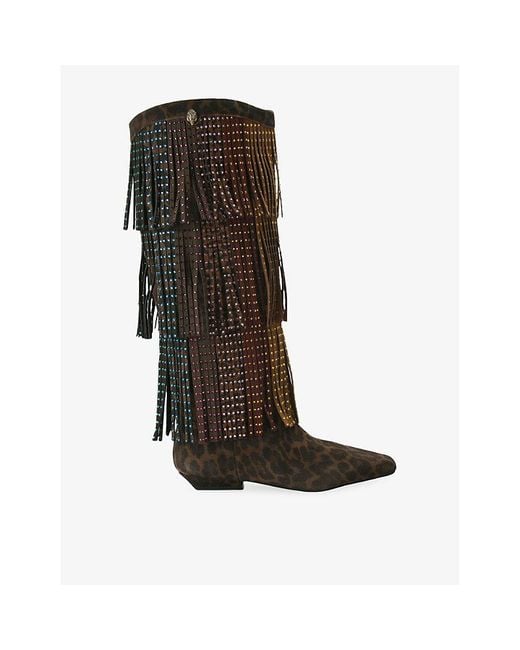 Kurt Geiger Black Western Fringe Suede Knee-High Boots