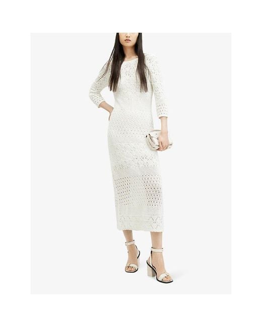 AllSaints White Briar Slim-fit Lace-embroidered Organic-cotton Midi Dress