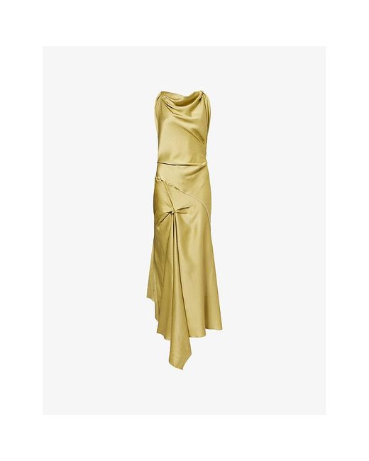 Victoria Beckham Metallic Draped Asymmetric Woven Midi Dress