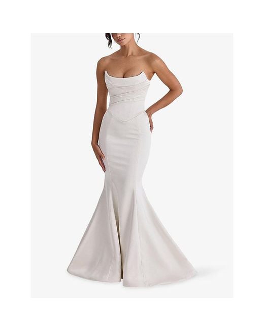 House Of Cb White Veronique Strapless Satin Bridal Gown