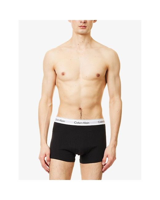 Calvin Klein White Icon Logo-Waistband Pack Of Three Stretch-Cotton Trunks for men