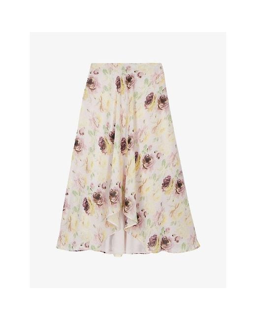 The Kooples Women's Natural Floral-Print Woven Midi Skirt