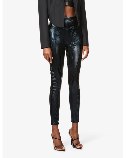 Mugler Black Embossed Skinny High-rise Faux-leather Trousers