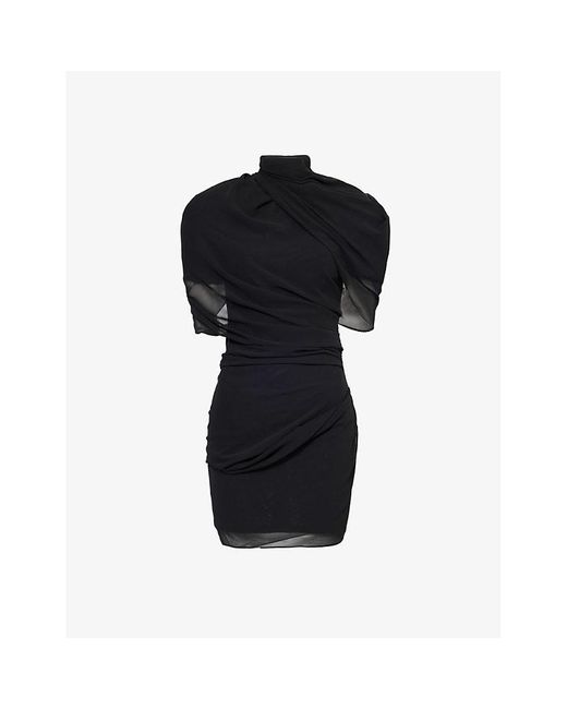 Jacquemus Black Castagna Padded-shoulder Woven Mini Dress