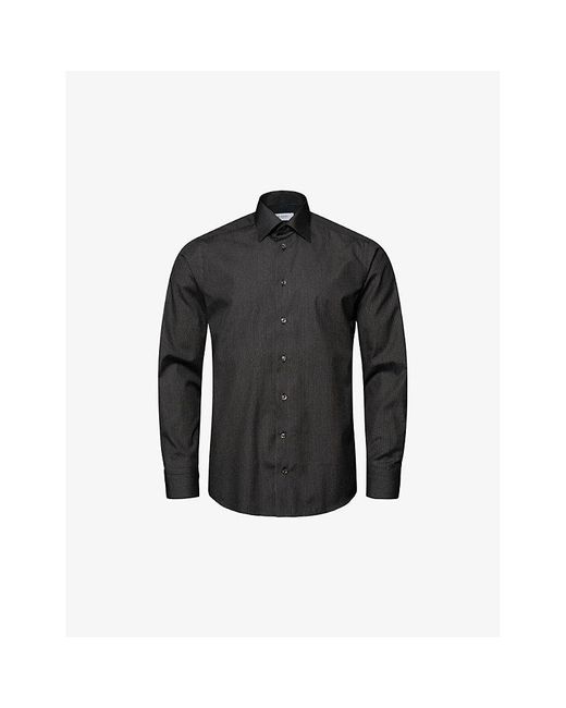 Eton of Sweden Black Signature Glitter-stripe Contemporary-fit Cotton Shirt for men