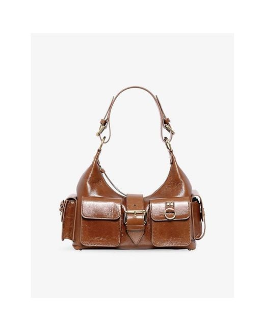 The Kooples Brown Patch-Pocket Leather Shoulder Bag