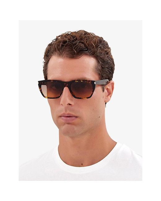 Saint Laurent Brown Ys000474 Rectangle-frame Acetate Sunglasses