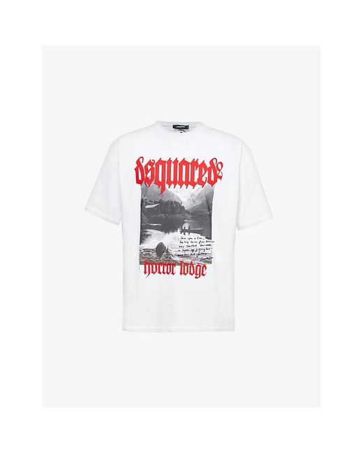 DSquared² White Horror Lodge Graphic-print Relaxed-fit Cotton-jersey T-shirt for men