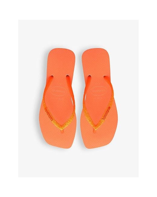 Havaianas Orange Square Glitter Logo-embossed Rubber Flip-flops