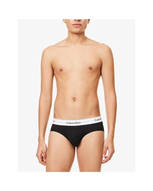Calvin Klein White Calvin Klein Icon Logo-Waistband Pack Of Three Stretch-Cotton Hip Brief for men