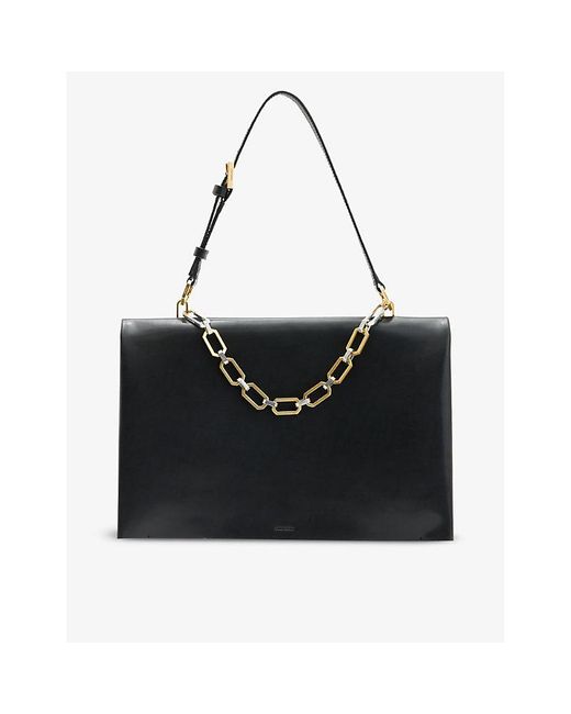 AllSaints Black Luca Logo-debossed Chain-strap Leather Shoulder Bag
