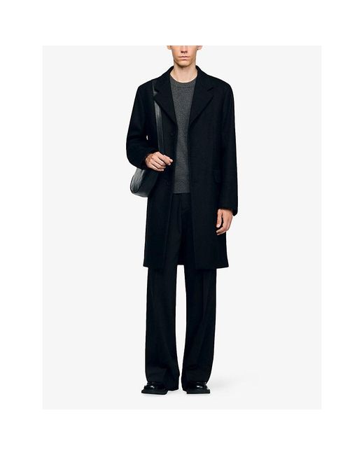 Sandro Blue Single-Breasted Notch-Lapel Wool-Blend Coat for men
