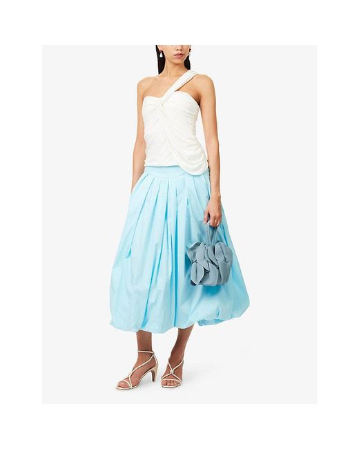 Jonathan Simkhai Blue Winsor Puffball-Hem Cotton-Blend Midi Skirt